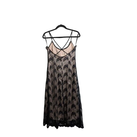 Jessica McClintock Black Nude Lace Criss Cross Back Maxi Slip Dress Vintage 12 - Picture 4 of 9